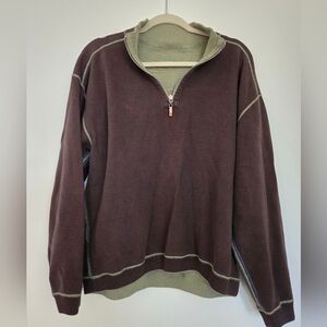 Men's Green/ Brown Reversible Sweater with Half-Zip